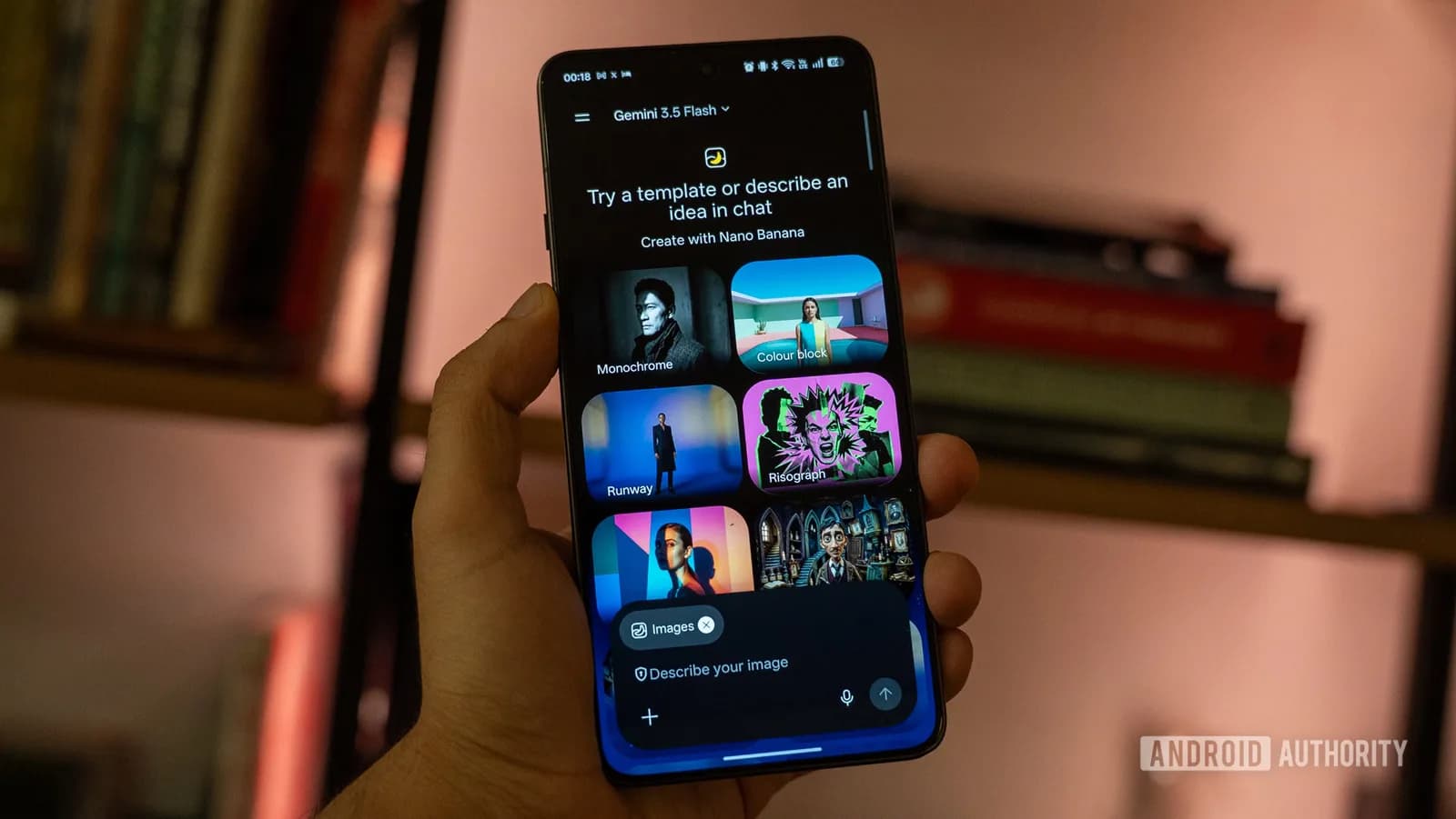 Гар утсан дээр Gemini аппын “Create with Nano Banana” дэлгэц харагдаж буй Android Authority-ийн зураг