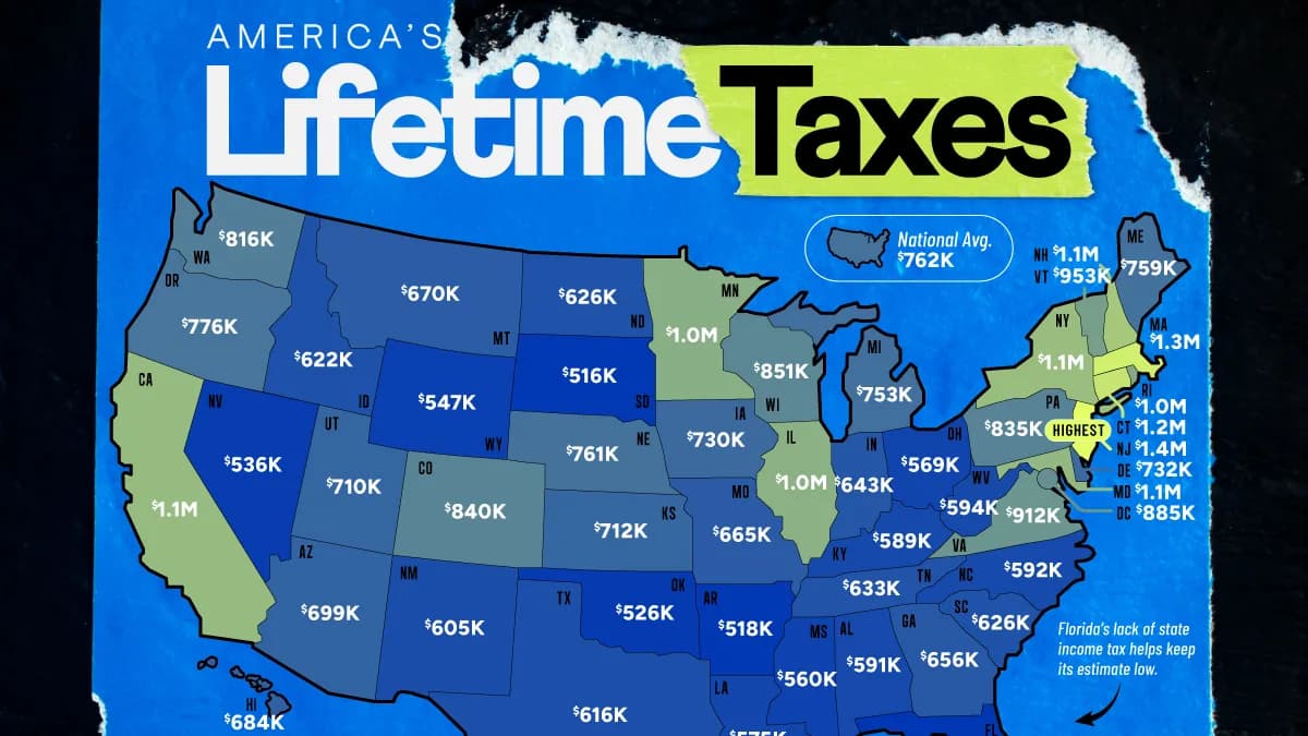 Mapped: Your Lifetime Tax Bill, by U.S. State