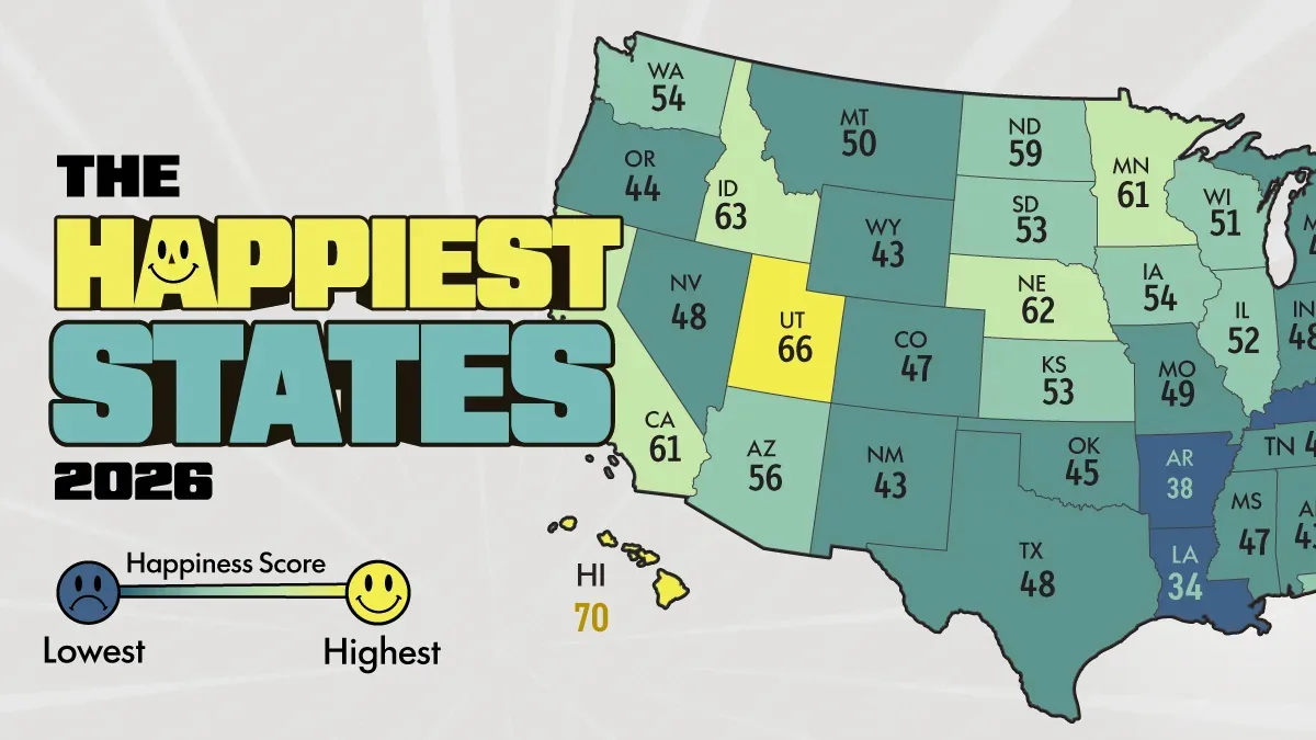 Mapped: America’s Happiest States in 2026