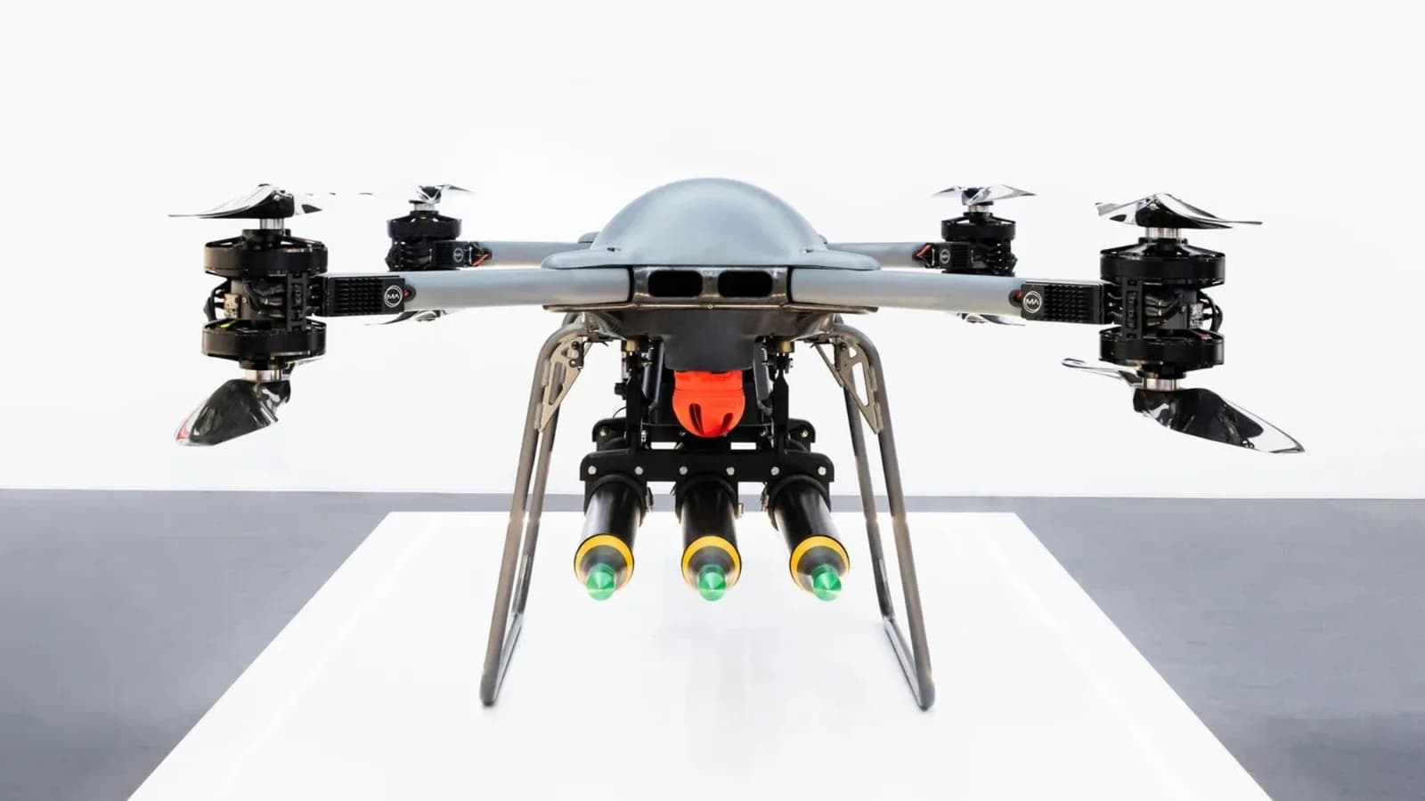 Cargo drone built to carry supplies can shoot down enemy drones with laser-guided rockets