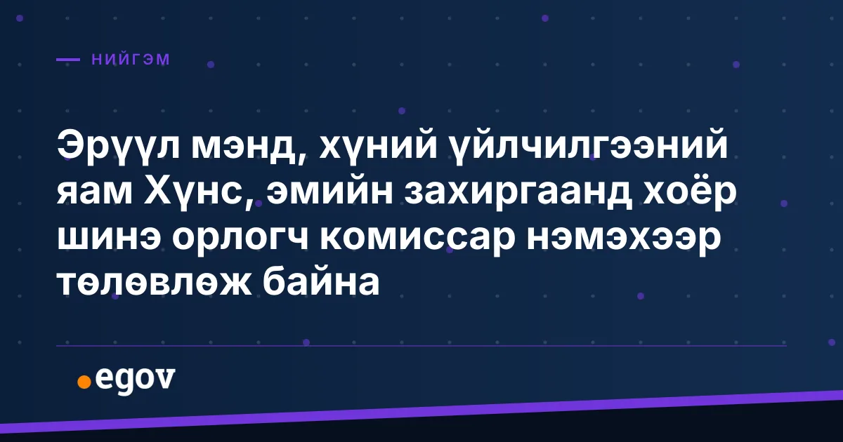 Эрүүл мэнд, хүний үйлчилгээний яам Хүнс, эмийн захиргаанд хоёр шинэ орлогч комиссар нэмэхээр төлөвлөж байна