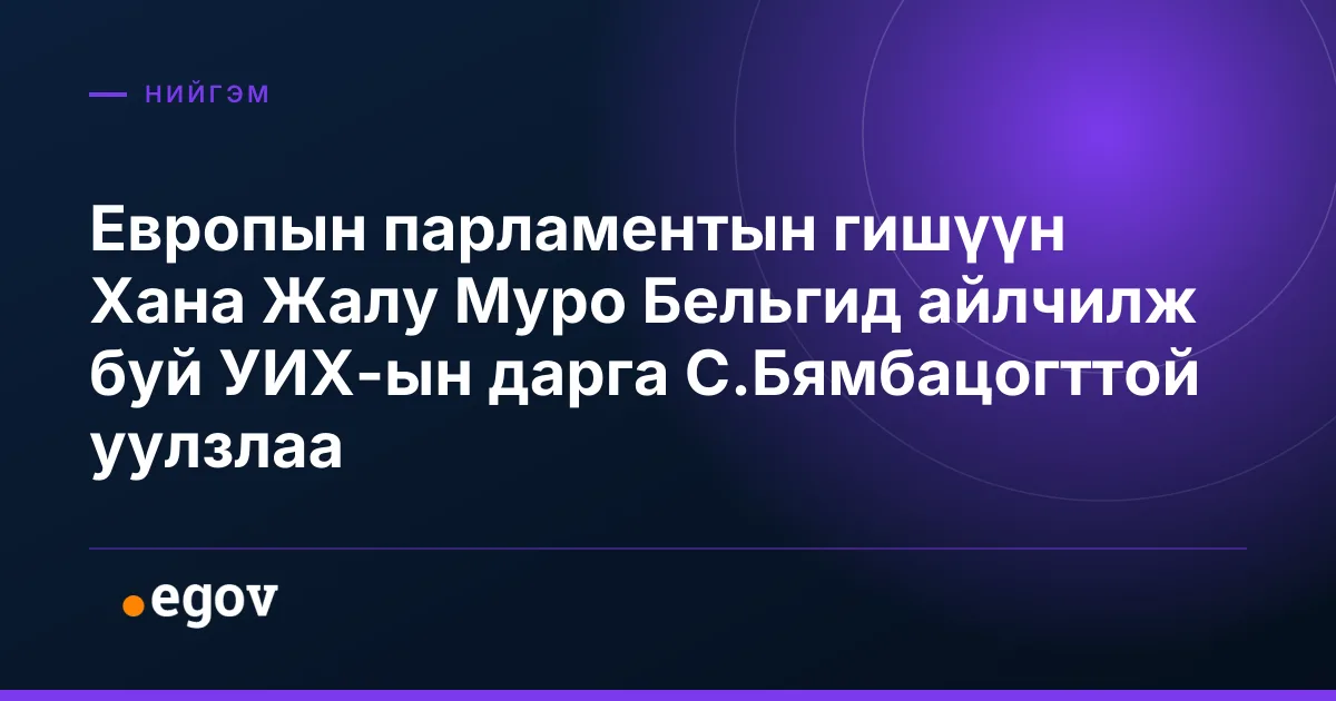 Европын парламентын гишүүн Хана Жалу Муро Бельгид айлчилж буй УИХ-ын дарга С.Бямбацогттой уулзлаа