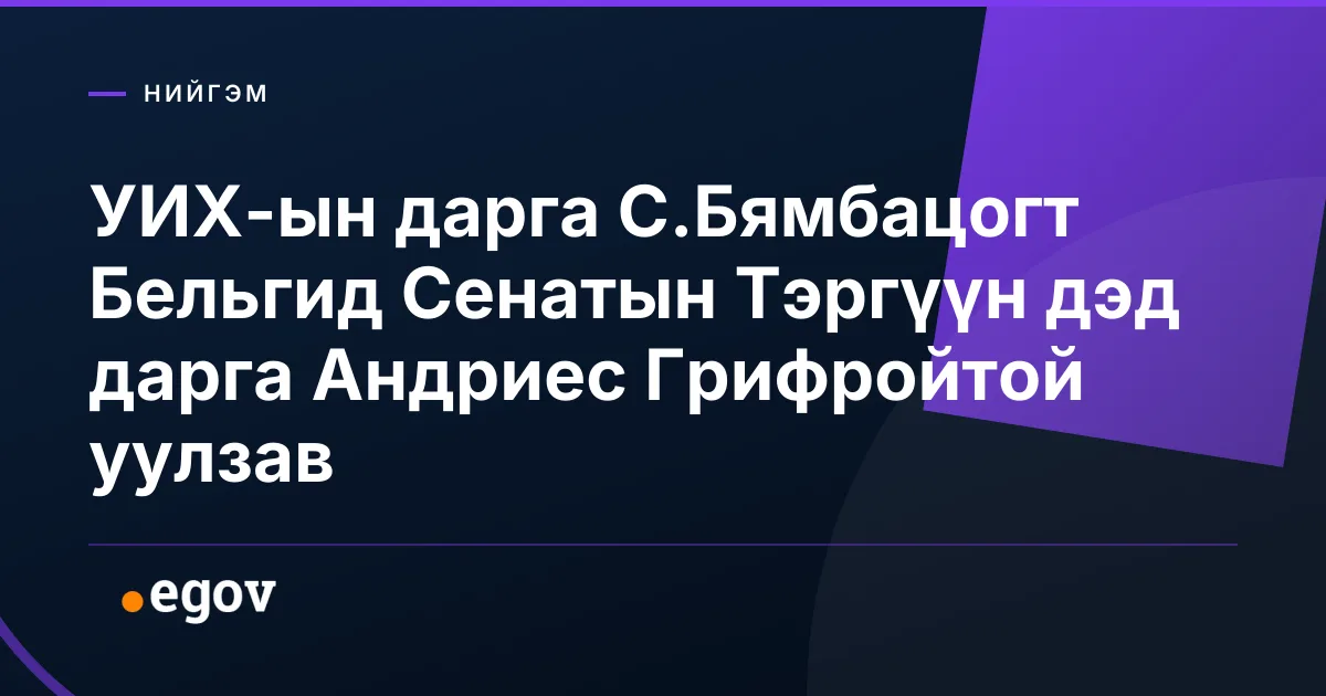 УИХ-ын дарга С.Бямбацогт Бельгид Сенатын Тэргүүн дэд дарга Андриес Грифройтой уулзав