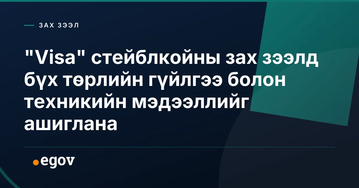 "Visa" стейблкойны зах зээлд бүх төрлийн гүйлгээ болон техникийн мэдээллийг ашиглана