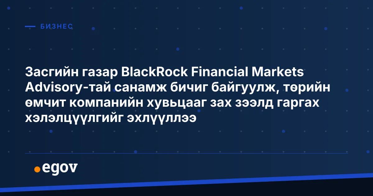 Засгийн газар BlackRock Financial Markets Advisory-тай санамж бичиг байгуулж, төрийн өмчит компанийн хувьцааг зах зээлд гаргах хэлэлцүүлгийг эхлүүллээ