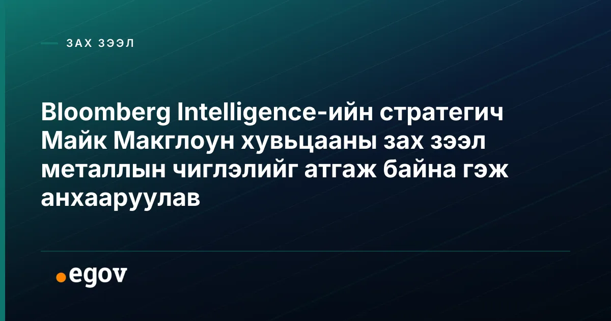 Bloomberg Intelligence-ийн стратегич Майк Макглоун хувьцааны зах зээл металлын чиглэлийг атгаж байна гэж анхааруулав