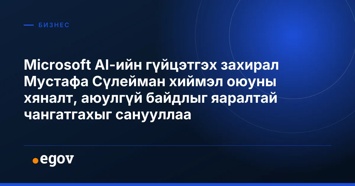 Microsoft AI-ийн гүйцэтгэх захирал Мустафа Сүлейман хиймэл оюуны хяналт, аюулгүй байдлыг яаралтай чангатгахыг санууллаа