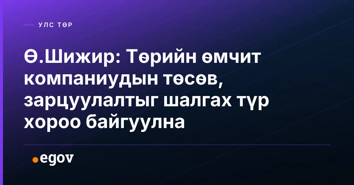 Ө.Шижир: Төрийн өмчит компаниудын төсөв, зарцуулалтыг шалгах түр хороо байгуулна