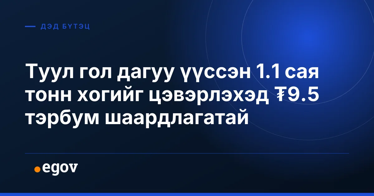 Туул гол дагуу үүссэн 1.1 сая тонн хогийг цэвэрлэхэд ₮9.5 тэрбум шаардлагатай