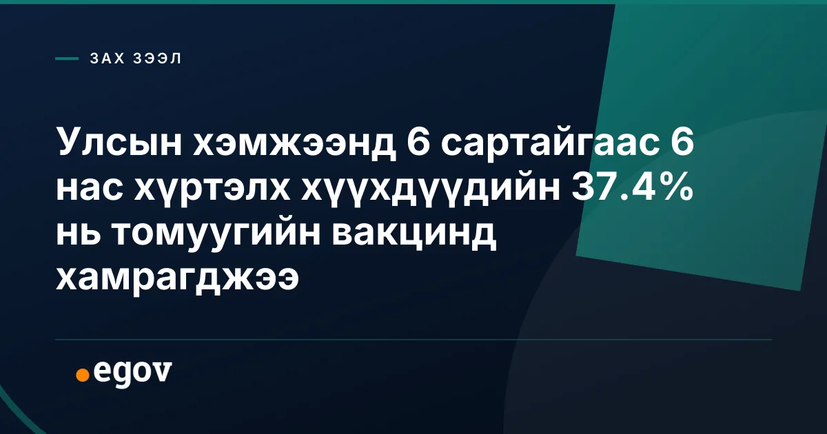 Улсын хэмжээнд 6 сартайгаас 6 нас хүртэлх хүүхдүүдийн 37.4% нь томуугийн вакцинд хамрагджээ