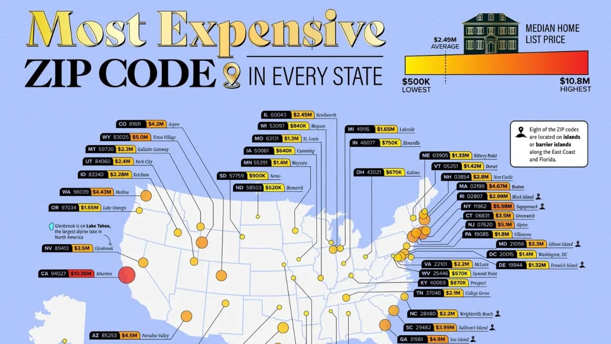 Mapped: The Most Expensive ZIP Code in Every State