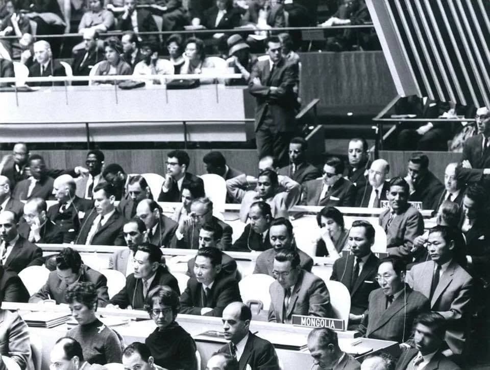 Mongolia's delegation in the UN General Assembly hall in 1961. Archive photo, via @rdavaadorj on X