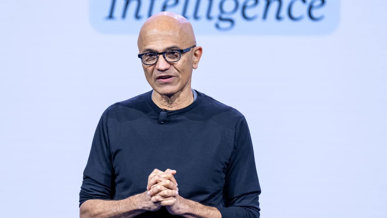 Microsoft CEO Satya Nadella speaking on stage