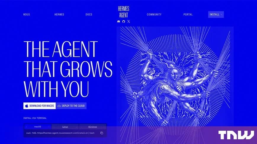 Nous Research Hermes Agent website with the headline 'The agent that grows with you'