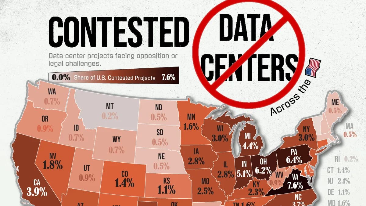 Mapped: U.S. States With the Most Data Center Opposition