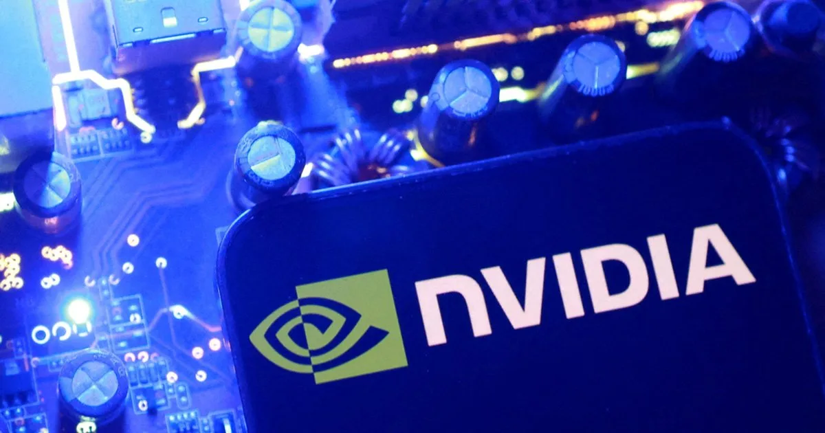 Nvidia logo on a phone screen over a circuit board (Reuters illustration)
