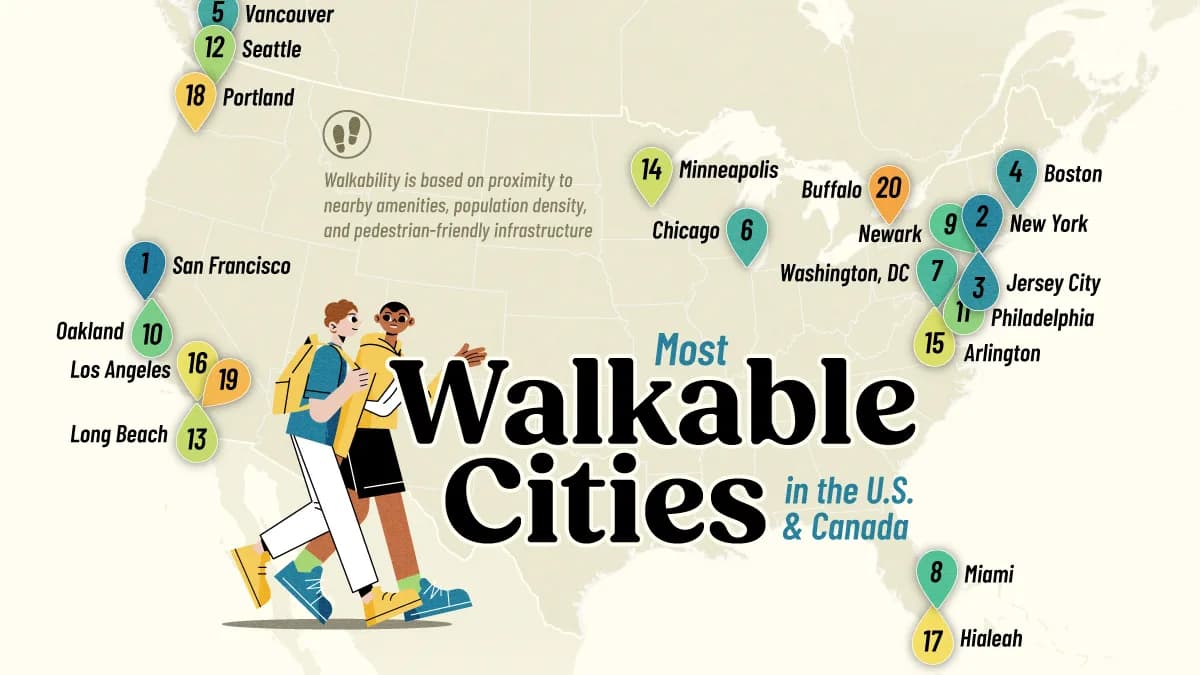 Mapped: The Most Walkable Cities in the U.S. & Canada