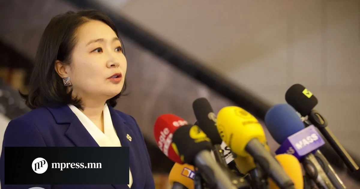 A briefing in front of reporters’ microphones at the State Palace, mpress.mn