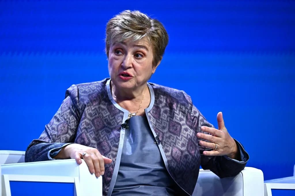 IMF Managing Director Kristalina Georgieva speaking during the IMF-World Bank Annual Meetings in Bangkok (AFP)