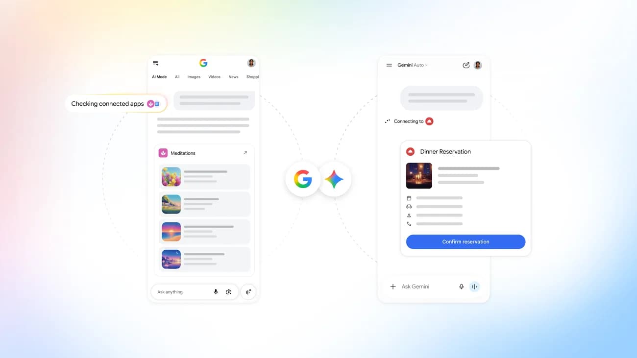 Google Search болон Gemini аппад холбогдсон аппуудын жишээ бүхий зураглал