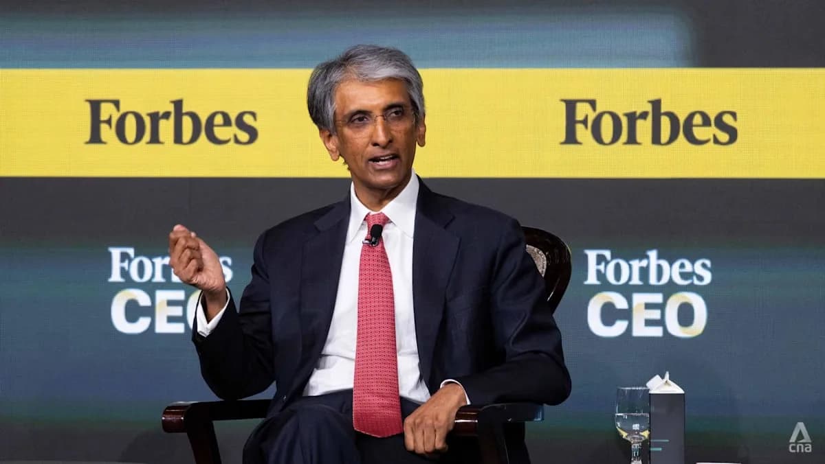 Temasek CEO Dilhan Pillay Sandrasegaran speaking at the Forbes Global CEO Conference in Singapore