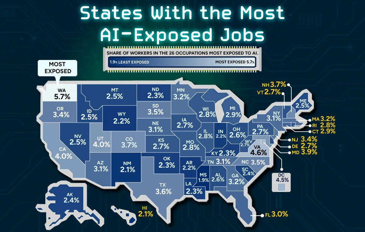 Mapped: Where U.S. Jobs Are Most Exposed to AI