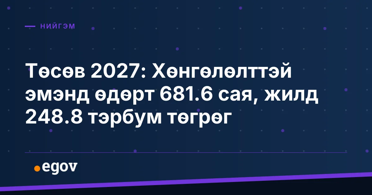 Төсөв 2027: Хөнгөлөлттэй эмэнд өдөрт 681.6 сая, жилд 248.8 тэрбум төгрөг