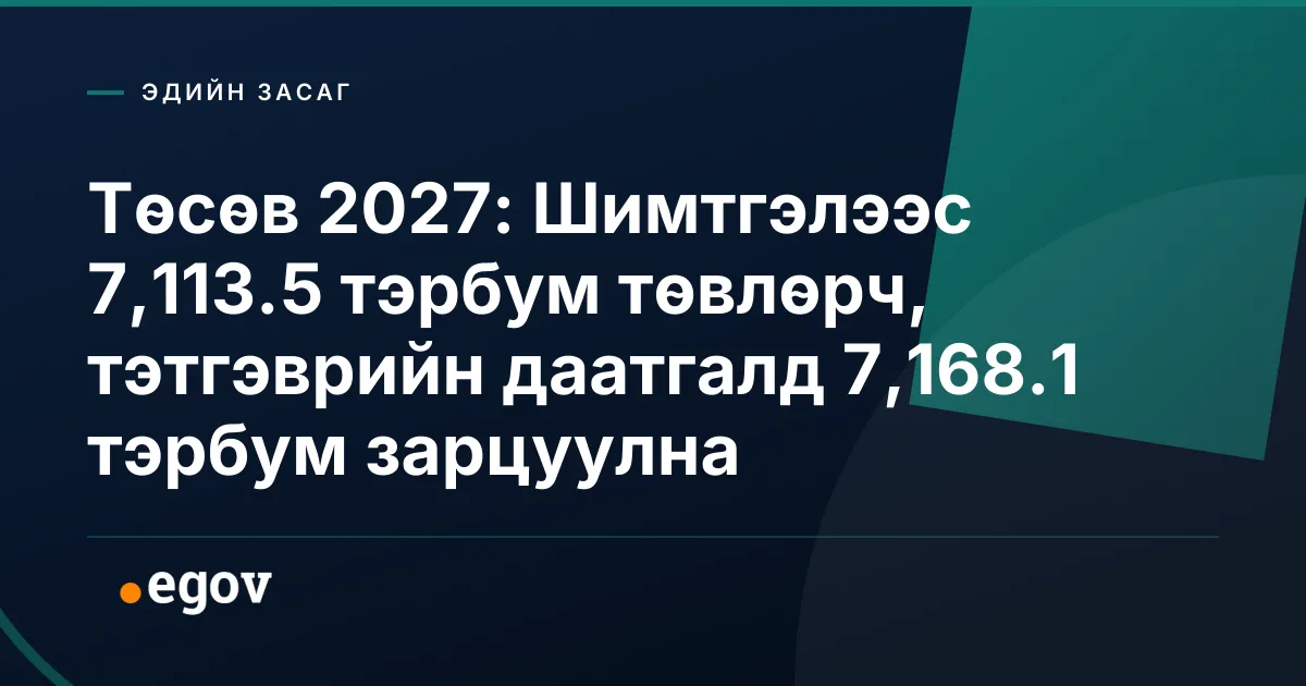 Төсөв 2027: Шимтгэлээс 7,113.5 тэрбум төвлөрч, тэтгэврийн даатгалд 7,168.1 тэрбум зарцуулна