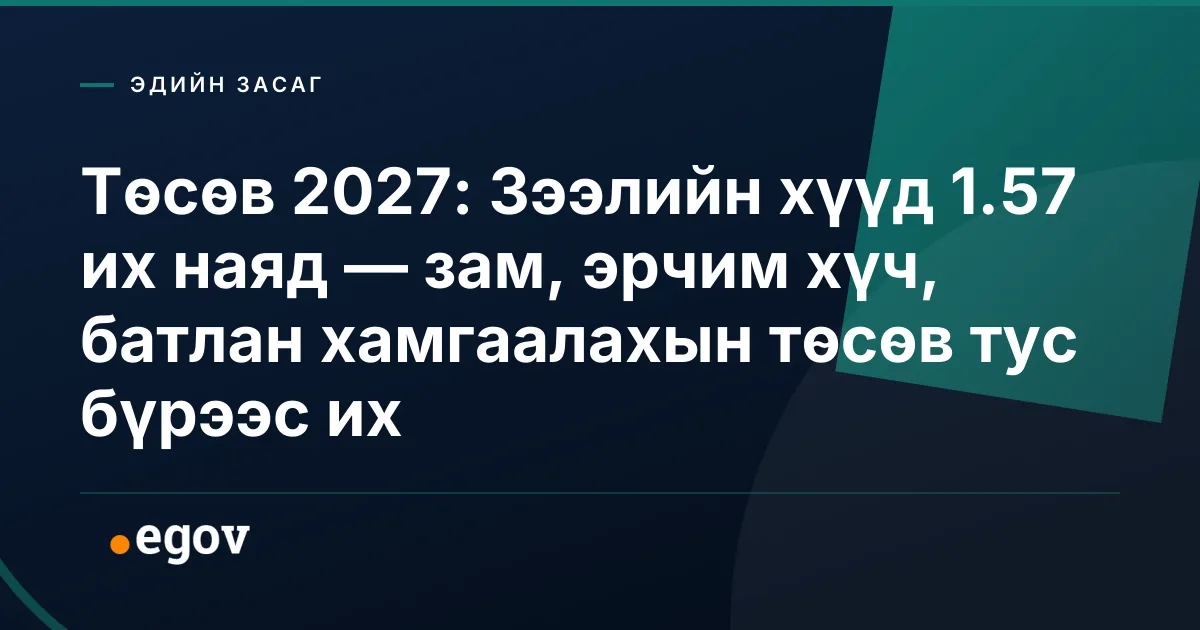 Төсөв 2027: Зээлийн хүүд 1.57 их наяд — зам, эрчим хүч, батлан хамгаалахын төсөв тус бүрээс их