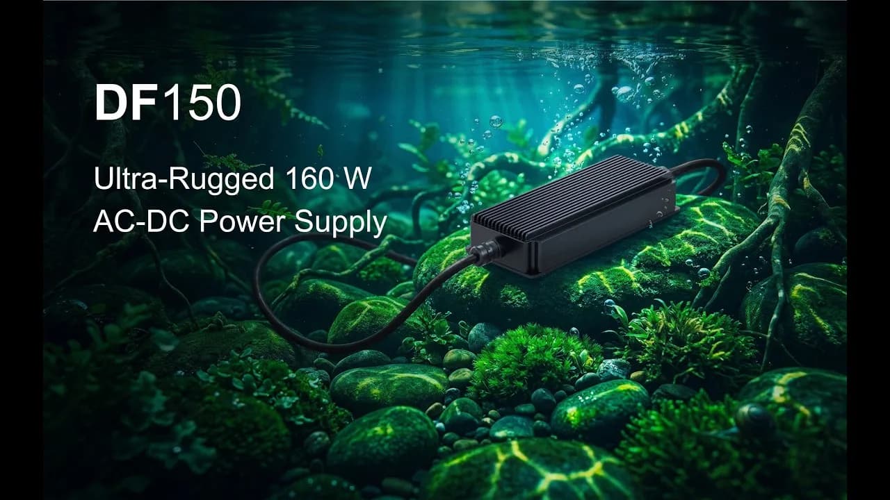 Rugged 160W power supply handles -51°F to 140°F with 91% efficiency and IP67 rating