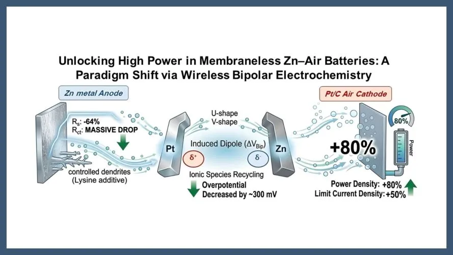 Wireless bipolar electrodes increase zinc-air battery power density by 80%