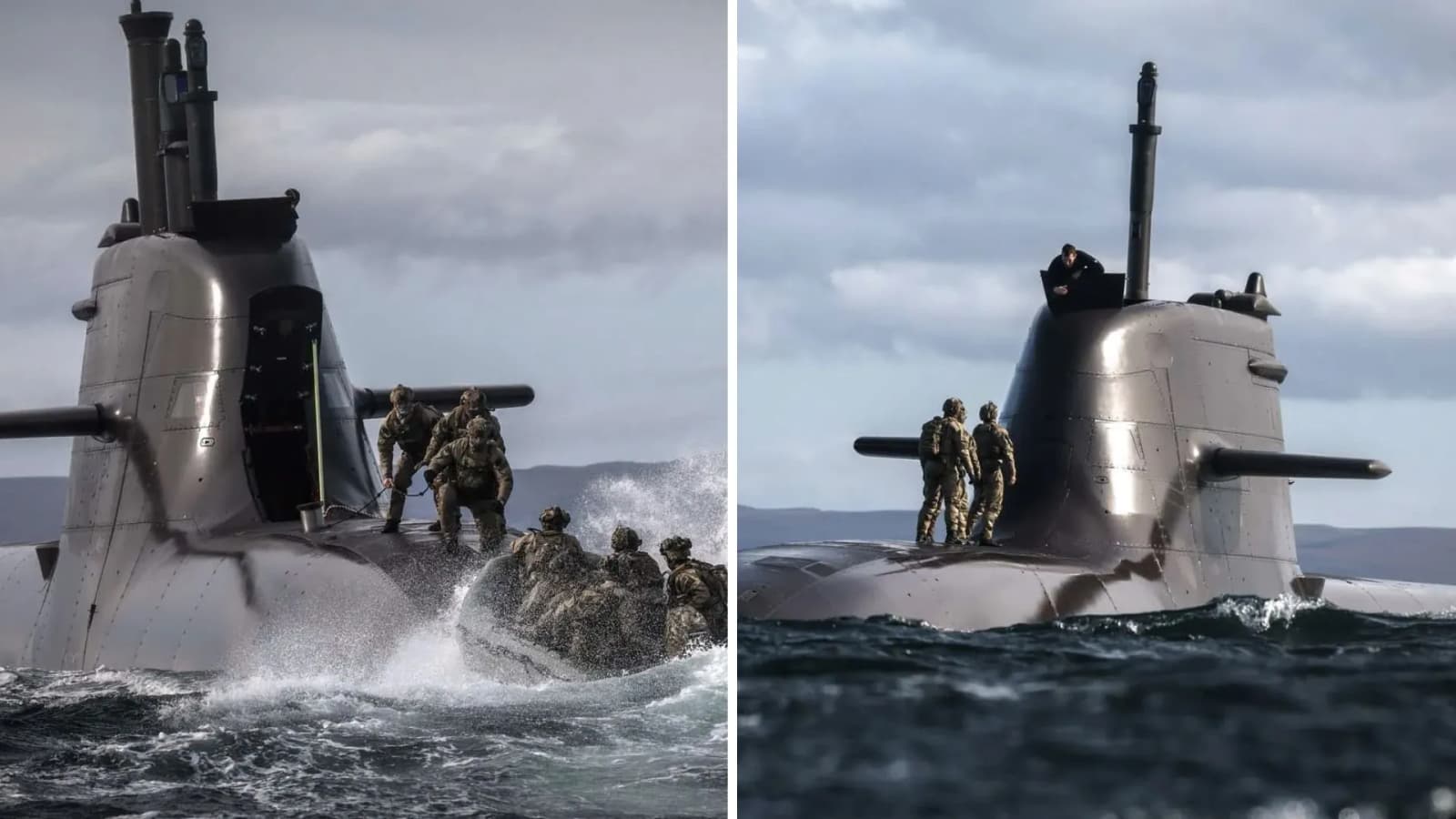 Commandos take a ride on huge attack submarines during NATO war exercise
